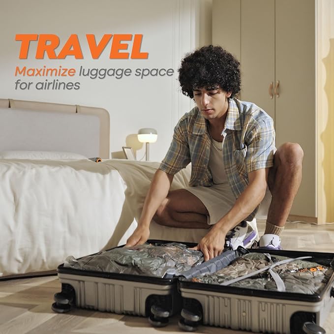 Rechargeable Wireless Pump Travel Storage Bags Set - 15 Pack Medium Size Vacuum Bags for Travel & Home, Space-Saving Compression Packing for Clothes, Blankets & Bedding