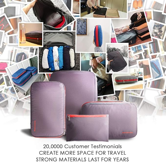 Bee Nesting Compression Packing Cubes for Travel - Large 26L Expandable Luggage Organizer with Clean/Dirty Compartments, Water-Resistant Nylon Space Saver Bag for Carry-on Suitcase(26L/GrayRed) - Image 9