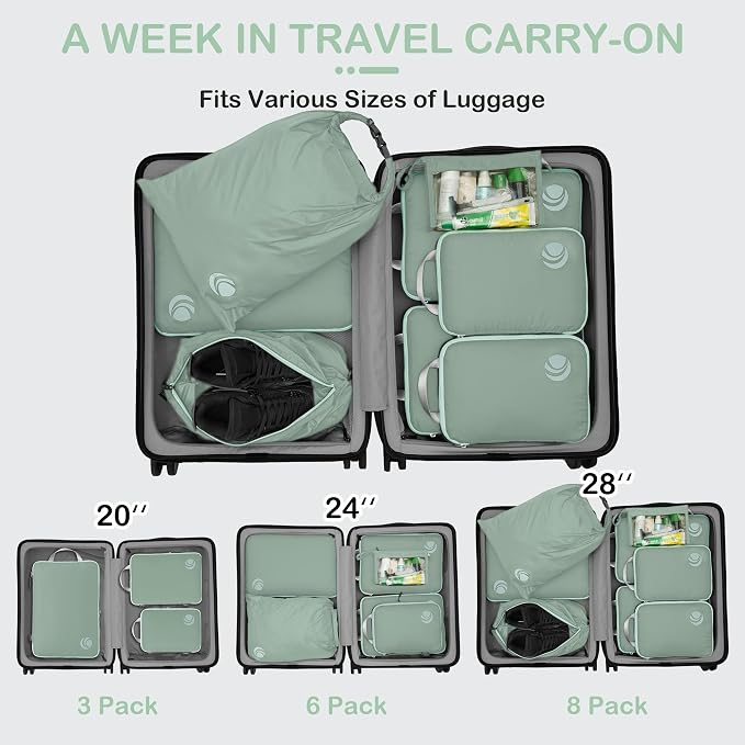 Cipway Compression Packing Cubes, Lightweight Travel Luggage Organizers with Shoe, Toiletry & Laundry Bags, Travel Essentials for Carry-on Suitcase (8 Piece, Sage Green) - Image 7