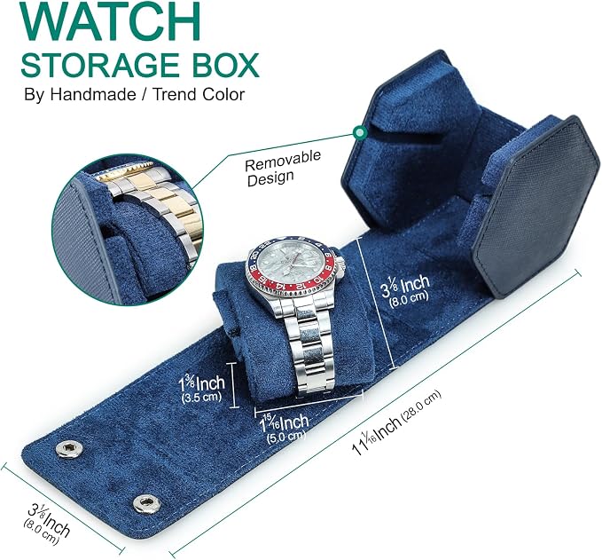 Hiram Handmade Leather Saffiano Leather Watch Roll Travel Case, Leather 1-Watches Roll Case for Treasured Watches and Bracelets(Blue) - Image 7