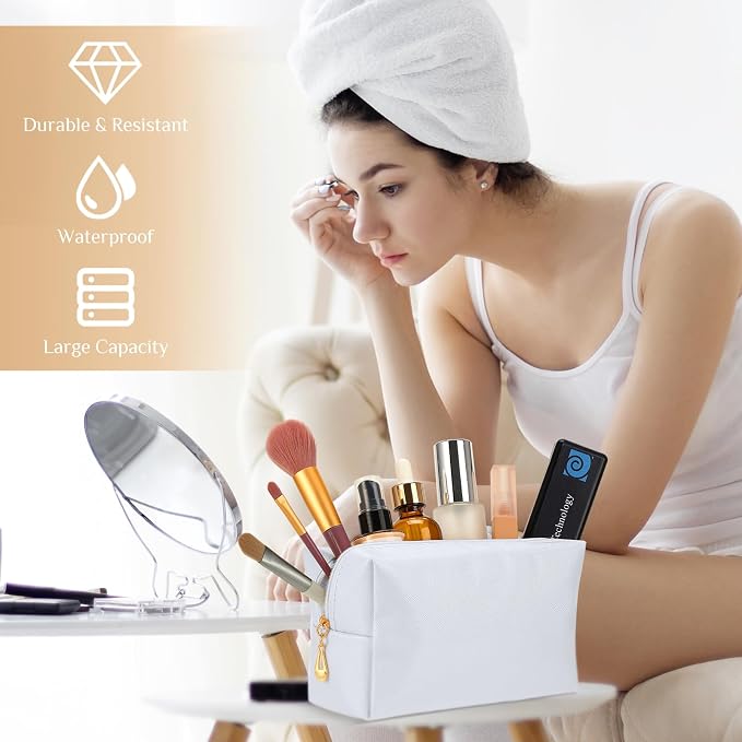 50 Pcs Makeup Bag Bulk PU Leather DIY Cosmetic Plain Preppy Makeup Pouch Portable Waterproof Toiletry Bags for Women Travel Pencil Case Cosmetic Organizer (White) - Image 7