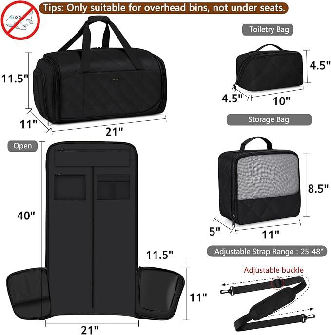 Convertible Garment Bags for Travel - Carry on Garment Duffle Bag with Backpack Straps for Men Women, 4 in 1 Large Travel Duffel Bags with Shoes Compartment Hanging Suit Dress Weekender Bag 3pcs Set - Image 8