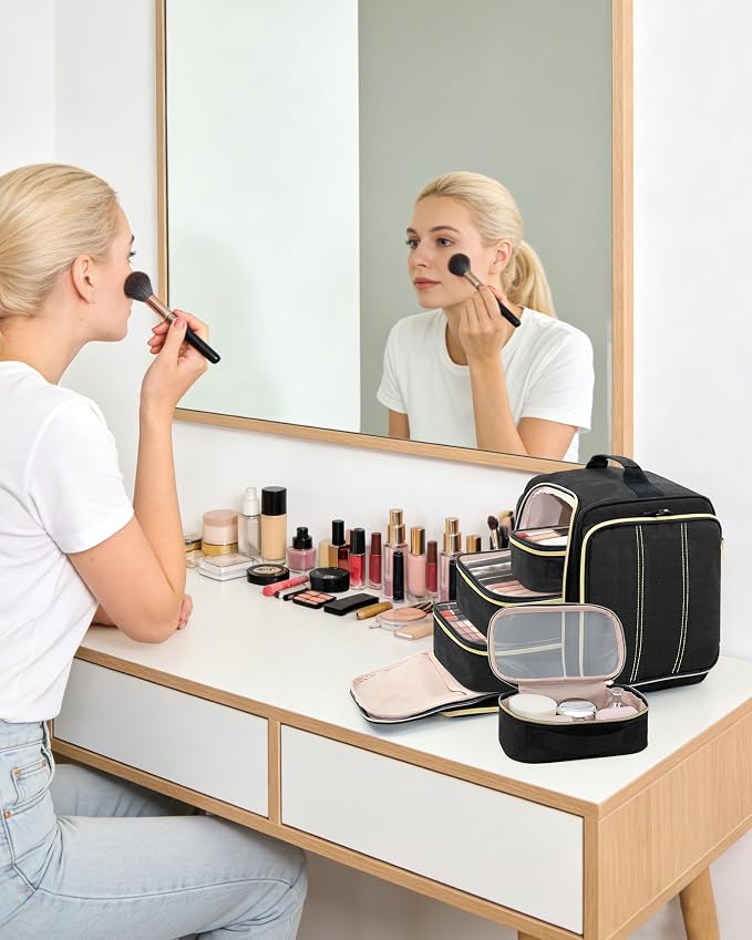 BALULHG Large Travel Makeup Bag - Cosmetic Organizer with 4 Removable transparent Inner Pockets, Multi-functional Toiletry Bag for Accessories & Brushes, Women's Beauty Case,Patent Pending - Image 6
