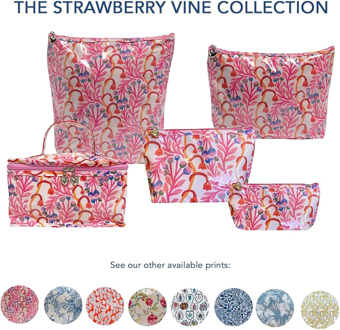 Jacaranda Living Artisan Cosmetic Bag, Handmade in South Africa, Small Waterproof Makeup Pouch with PVC Lining, Premium Travel Cosmetic Bag - Strawberry Vine Print - Image 9