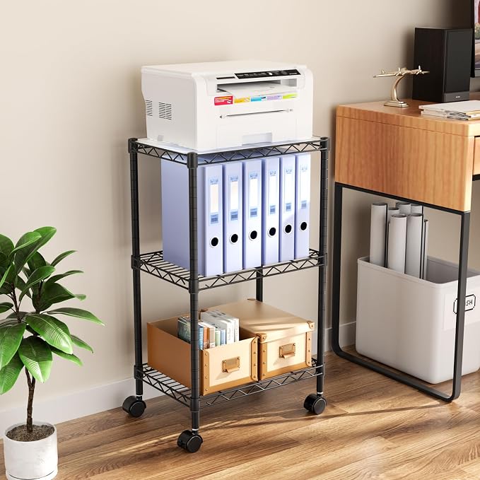 Golpart Small 3 Tier Shelves Storage Wire Shelving Unit Metal Shelf Adjustable Organizers Storage Shelving with Wheels for Bathroom Laundry Room Kitchen Pantry11.7”D x 17.7”W x 30.7”H Black - Image 9