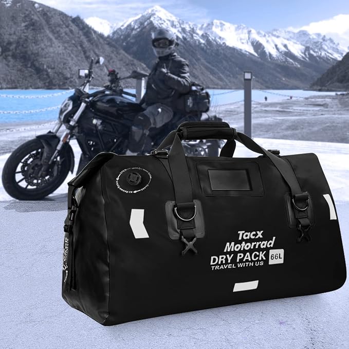 Waterproof Duffel Bag for Men/Women, Roll-top Dry Backpack Duffel Bag with Quick-fixed Straps, Motorcycle Tail Saddle Bag for Motorcycling, Rafting, Boating, Kayaking, Travel, 66L-Black - Image 7