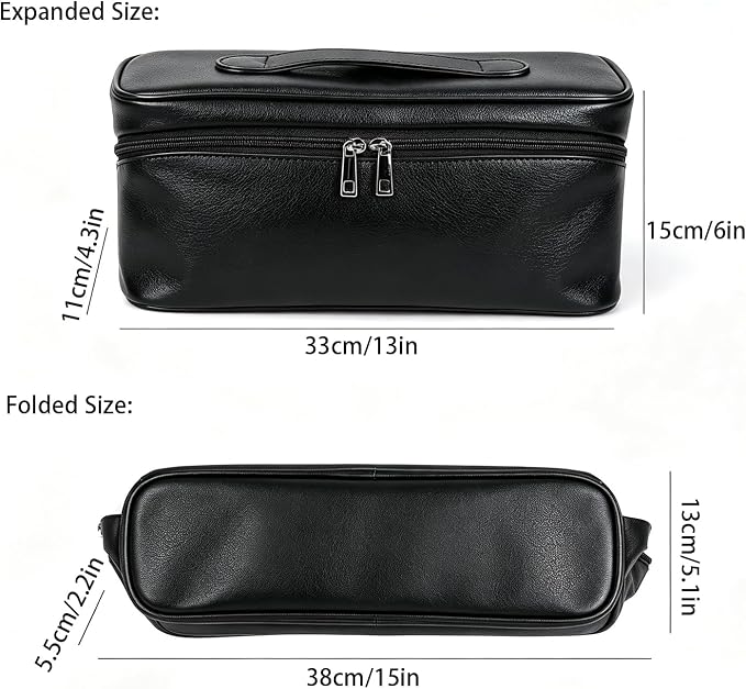 Hair Dryer Travel Storage Case Portable Waterproof Leather Carrying Bag for Hair Styling Tools, Travel Organizer Bag for Hair Curler Straightener Accessories (Black for Hair Tool) - Image 6