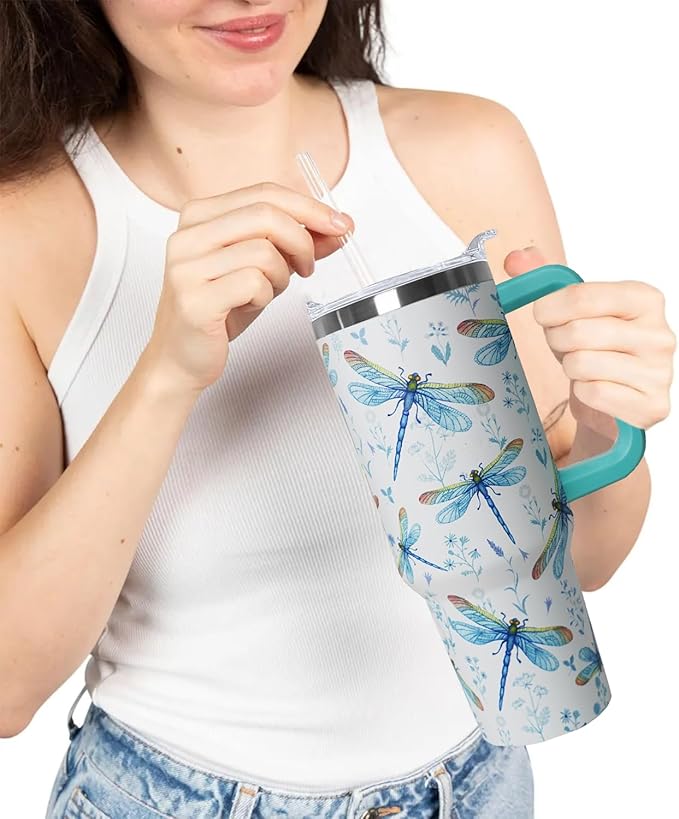 30 oz Dragonfly Stainless Steel Tumbler with lid and Straw CoffeeTravel Mug Cup Water Botter, Dragonfly Gifts for Women