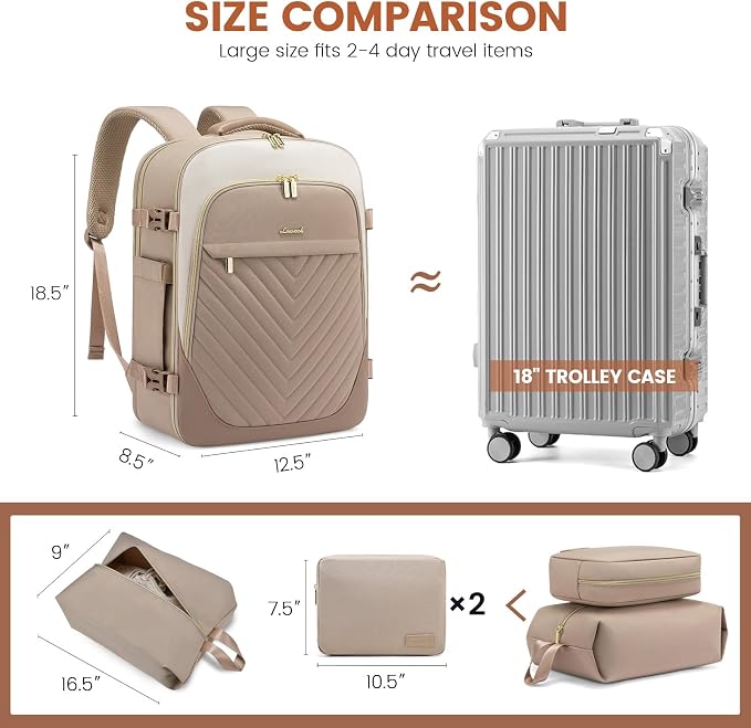 LOVEVOOK Travel Backpack for Women, TSA Approved Carry On Backpack with 2 Packing Cubes, Personal Item Backpack Fits 17 Inch Laptop, Weekender Water-resistant Daypack, Khaki-beige - Image 7