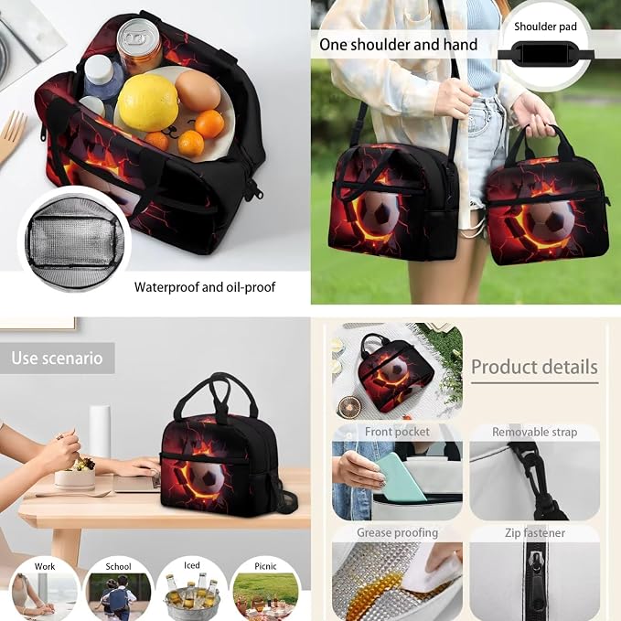 Custom Personalize Boys Backpack Football Backpack Fire Football Bookbag with Insulated Lunch Box Pencil Case Water Bottle Holder Bag 4 Pack Preschool Bookbag with Kids Name - Image 6
