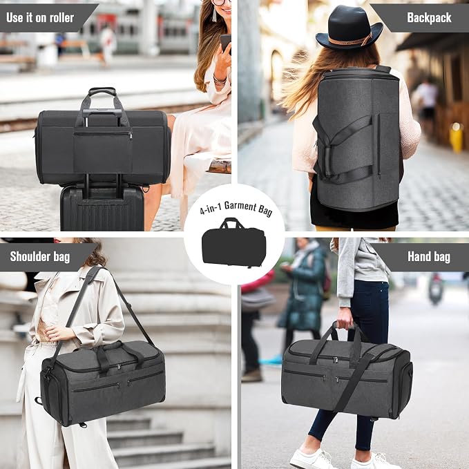 Bukere Garment Bags for Travel, Convertible Carry on Duffel Bag for Men Women, Backpack Straps, Shoe Compartment, 3 in 1 Hanging Dress Suit Bags for Men Women - Image 7