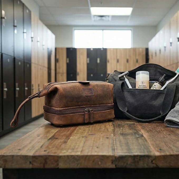LEATHER VILLAGE Genuine Leather Dopp Kit – Large Travel Toiletry Bag with Waterproof Lining, Dual-Zip Design for Men & Women, Organizer for Shaving, Makeup & Essentials - Rustic Brown - Image 8