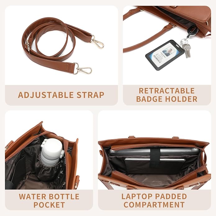 Keyli 3pc Sets Laptop Tote Bag for Women 15.6 Inch Work Bags Business Computer Briefcase Leather Messenger Shoulder Purses - Image 6