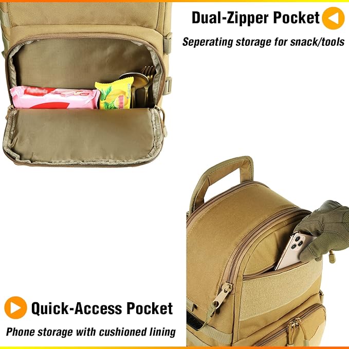 DBTAC Tactical Lunch Backpack, Large Lunch Cooler for Men Women | Backpack Coolers insulated for Work Picnic Travel (Brown, 24-Cans) - Image 7