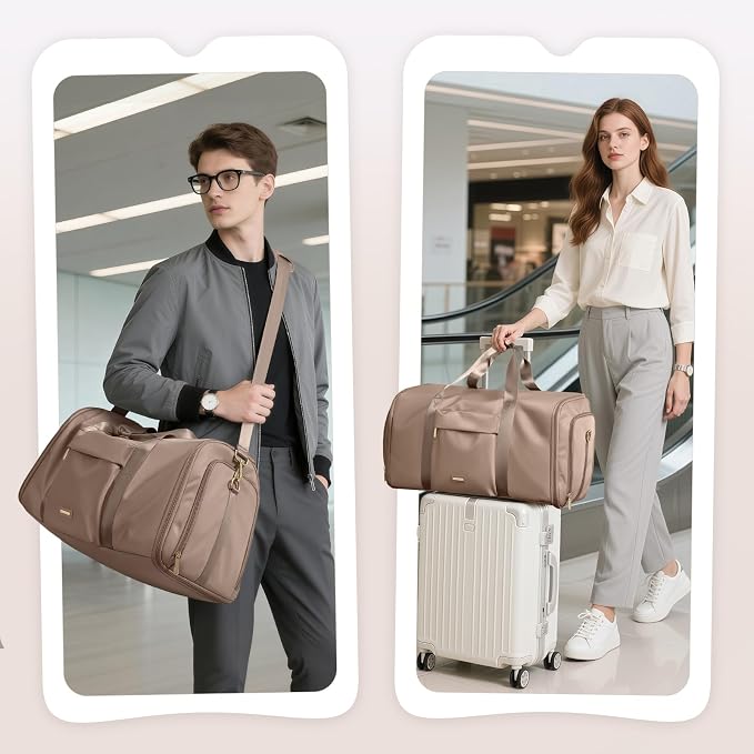 Convertible 2-in-1 Garment Bags for Travel,Women Men Carry On Garment Duffle Bag With Shoe Compartment,Hanging Suit bag,48L,Champagne Brown - Image 8