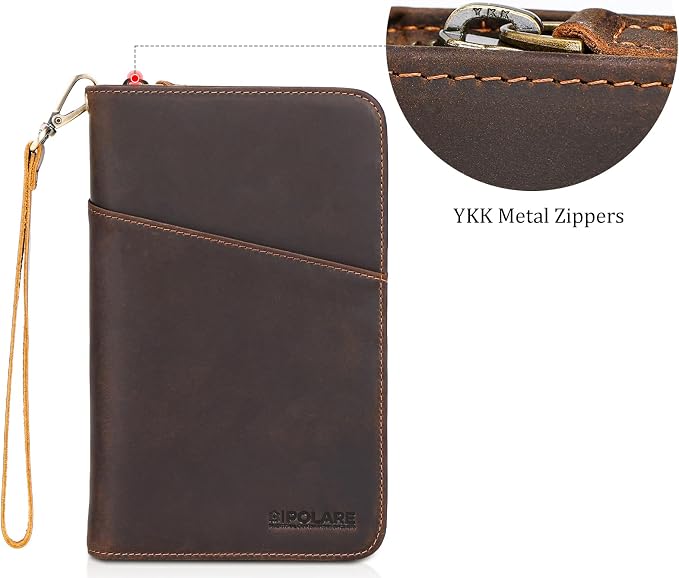 Polare Full Grain Leather Travel Passport Holder RFID Blocking Cover Case Travel Document Organizer Wallet Holders 2 Passports With YKK Zipper - Image 8