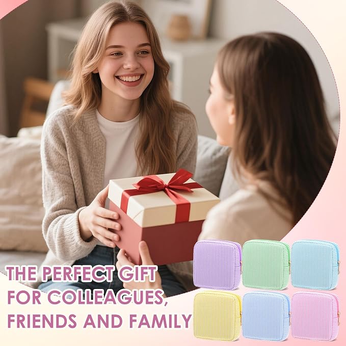 Sanwuta Seersucker Cosmetic Bag Bulk Striped Makeup Bag for Women Aesthetic Cute Travel Toiletry Organizer Preppy Storage Pouch for Wedding Bridesmaid Mother's Day Teacher Gift(Small,Macaron Color,6) - Image 7