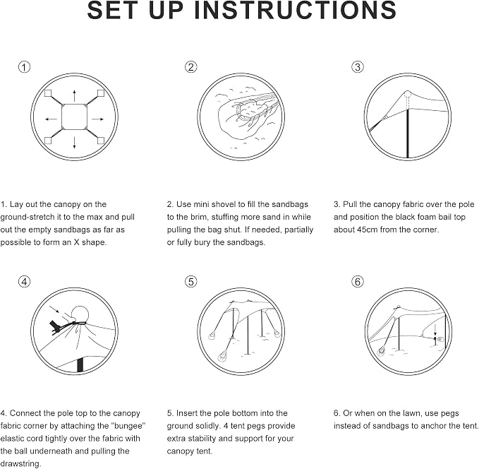 Beach Tent, Beach Canopy Sun Shade UPF 50+, Portable 10×10 FT Camping Sun Shelter with Sandbags, Poles, Ground Pegs and Anti-Wind Ropes Easy Setup for Outdoor, Backyard, Picnics, Fishing - Image 7