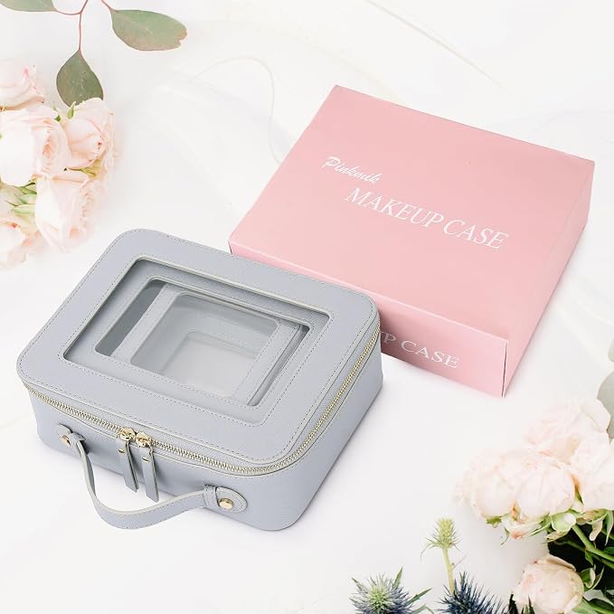 Pinkmik Clear Makeup Bag Waterproof Travel Case for Cosmetics and Toiletries Women's Purse Organizer and Clear Car Bag with Zipper (Gray, L+M+MINI) - Image 7