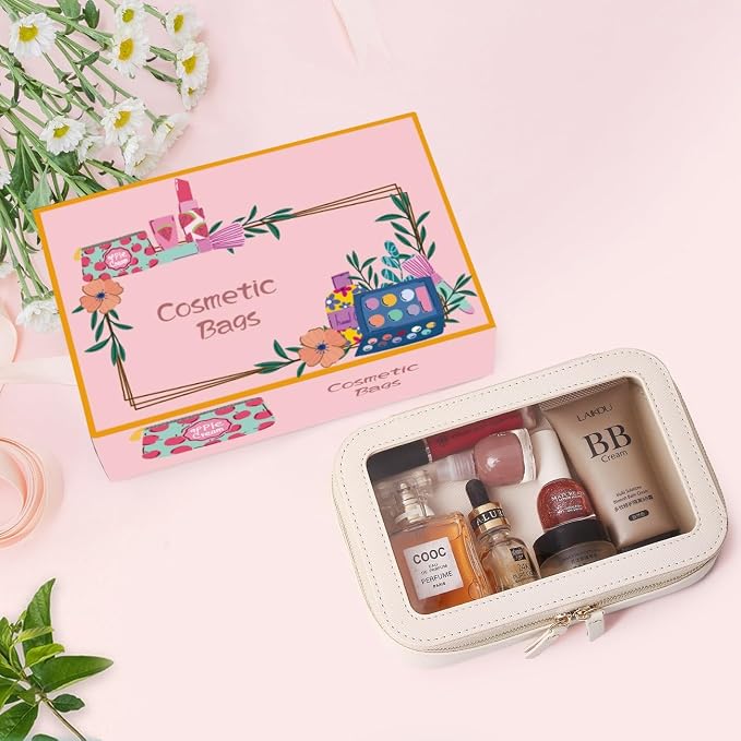 Clear Makeup Bag Small Cosmetic & Toiletry Bag Waterproof Travel Case Women's Pouch Organizer Makeup Bag for Car with Zipper Women (Beige, Small) - Image 7