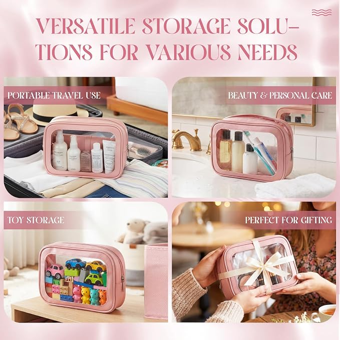 Abbylike 10 Pcs Clear Makeup Bags Bulk Tsa Approved Clear Toiletry Bags with Zipper PU Leather Waterproof Travel Makeup Organizer for Women Wedding Bridal DIY Gifts Bachelorette Party (Pink) - Image 7