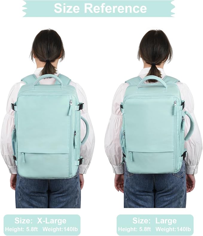 Hanples Large Travel Backpack for Women as Person Item Flight Approved, 35L Carry on Backpack, 17 Inch Laptop Backpack, Waterproof Backpack,Casual Bag with 2 Toiletry Bags (Mint Green) | 35L Carry on Backpack, TSA Flight Approved Anti Theft Travel Bag,... - Image 9