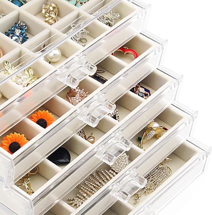 Watpot Acrylic Jewelry Box 5 Drawers Clear Earring Storage Organizer Display Case - Image 6