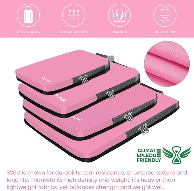 BAGAIL 4 Set/6 Set/8 Set Compression Packing Cubes Travel Accessories Expandable Packing Organizers (Cloth Pattern, 4-Pink) - Image 6