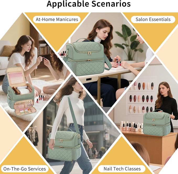 CUBETASTIC Nail Polish Organizer & Storage Bag for 48 Bottles & Full-Size Lamp, Double-Layer Travel Case Box for Nail Supplies, Manicure Kit & Pedicure Tools (Green, 48 Slots) - Image 7
