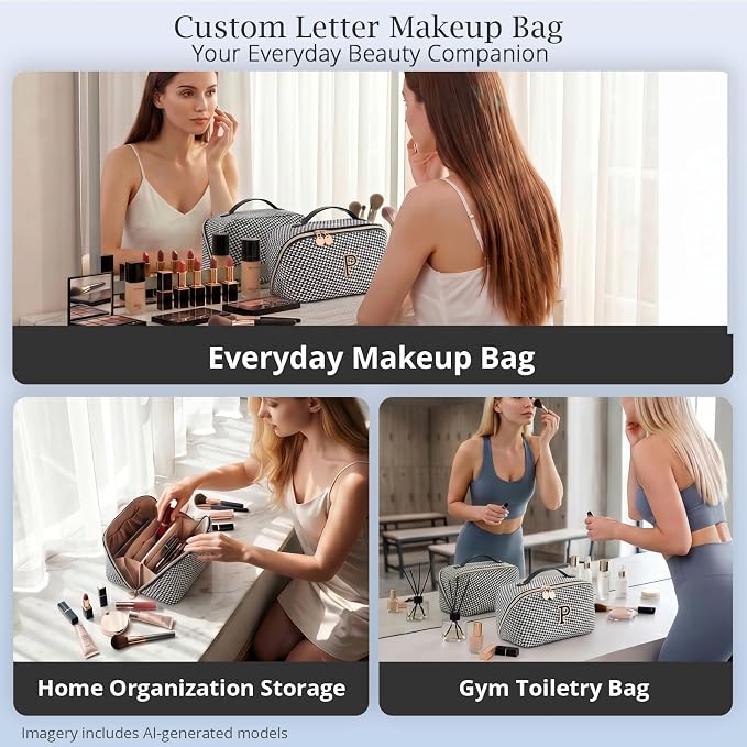 Personalized Gift Travel Makeup Bag: Initial Makeup Organizer Bag for Women | 3-in-1 Custom Make up Bag Set - Vegan Leather Travel Cosmetic Bag - Luxury Gift for Women – Birthday, Anniversary, Graduation - Image 9