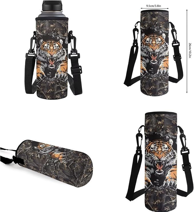 Tiger Camo Backpack for Boys Kids Backpack with Lunch Box Water Bottle Carrier with Strap and Pencil Case Pouch 4PCS Set Bookbag with Compartments for School 17 inch Large Capacity School Bag - Image 7