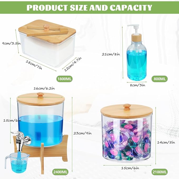 Laundry Room Organization Set 12, Laundry Pods Container & Dryer Sheet Holder with Lids & Labels, Liquid Laundry Detergent Dispenser, Fabric Softener Dispenser for Detergent Powder Dryer Balls Beads - Image 7