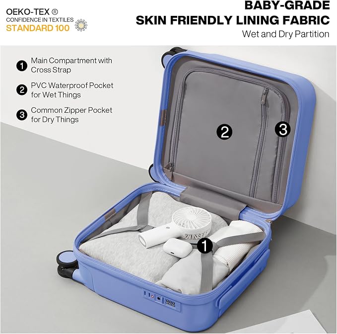 mixi 14 Inch Underseat Luggage Carry on Suitcase Free Boarding Personal Item Suitcases with Spinner Wheels Hardshell Lightweight PC for Short Travel, Lilac Purple - Image 6