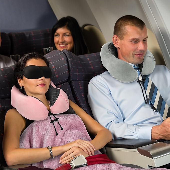 urnexttour Travel Pillow and Blanket Set Neck Pillows Soft Blankets with Sleep Mask Travel Essentials for Airplane Car Memory Foam Grey - Image 9