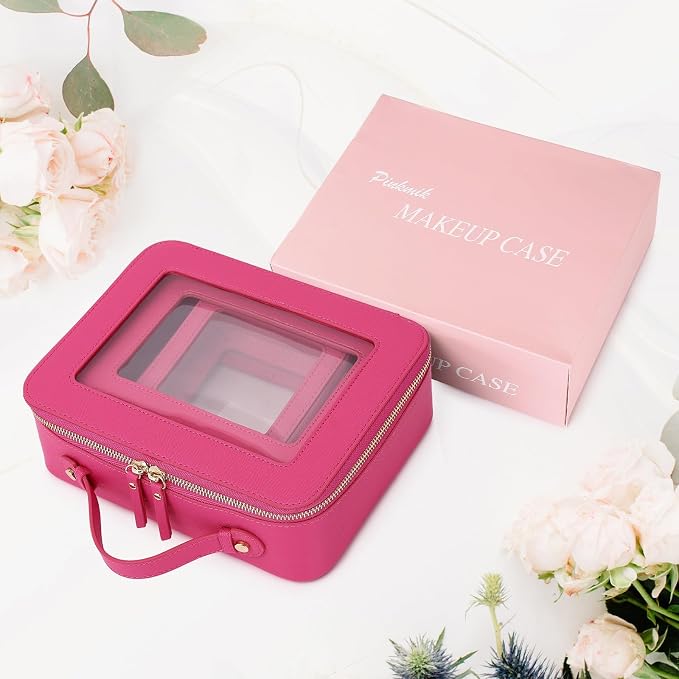 Pinkmik Clear Makeup Bag Waterproof Travel Case for Cosmetics and Toiletries Women's Purse Organizer and Clear Car Bag with Zipper (X/Fuxia, L+M+MINI) - Image 7
