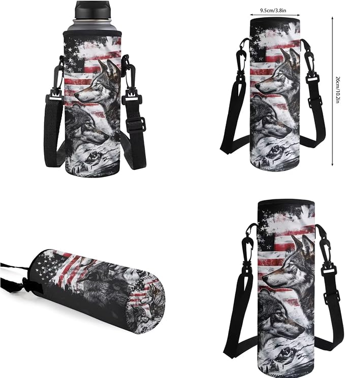 American Flag Wolf Backpack for Boys Kids Backpack with Lunch Box Water Bottle Bag and Soft Pencil Case 4PCS Set Bookbag with Compartments for School Teens 17 inch Large Capacity School Bag - Image 7
