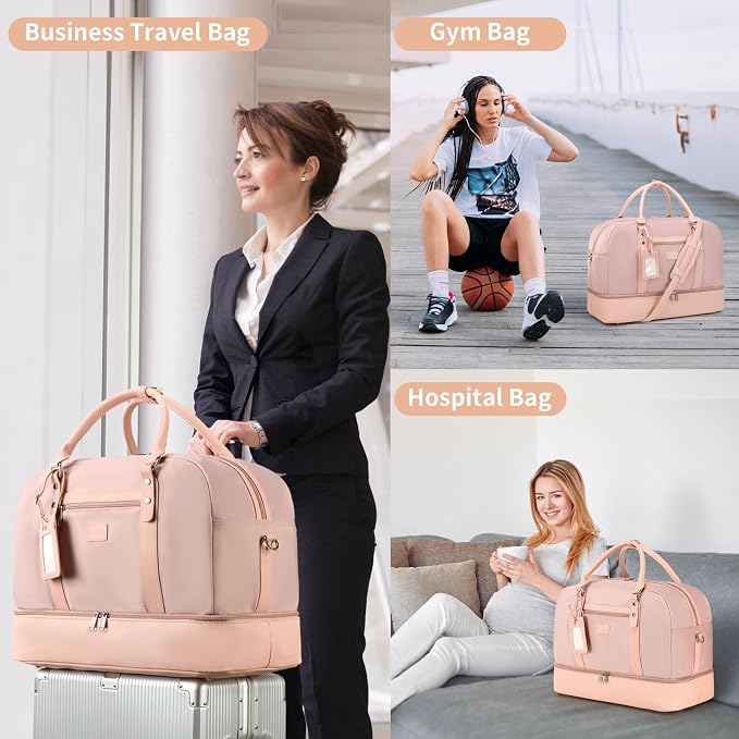 Wogarl 4PCS Weekender Bags for Women Large Overnight Weekend Travel Duffel Carry on Shoulder with Shoe Compartment Canvas Toiletry Bag for Travel Business Gym - Image 7