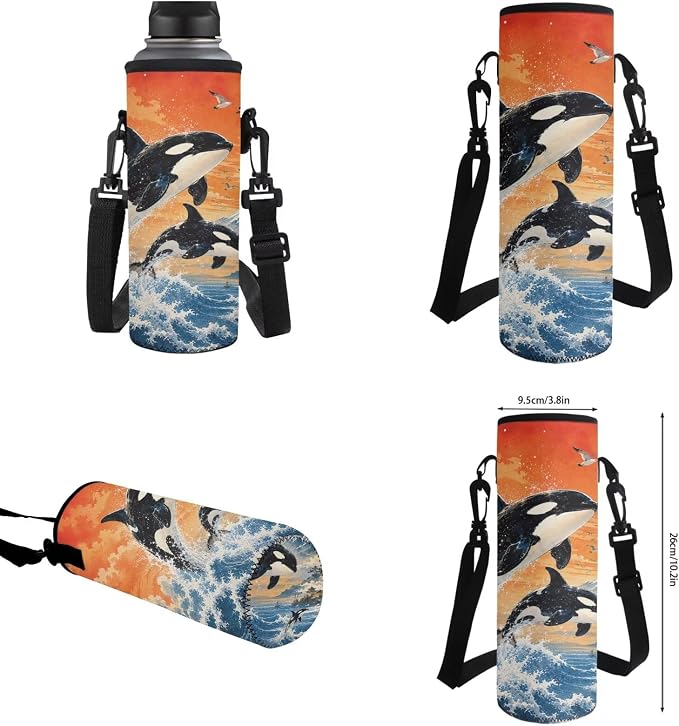 Killer Whale 4 In 1 Kids School Bag Set Water Resistant Backpack with Thermal Lunch Cooler, Pencil Pouch & Water Bottle Cover for Ocean Animal Lovers Girls Boys Back to School Supplies - Image 7