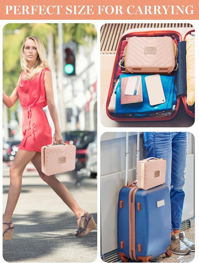 Kalolary Travel Makeup Train Cases with Lighted Mirror 3 Color Setting | Makeup Bag Cosmetic Case Organizer Adjustable Brightness Portable Makeup Storage Box For Makeup Brushes Accessories,Pink - Image 7