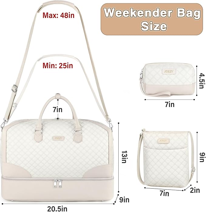 ITIEZY Weekender Overnight Bag for Women - Large Travel Duffel Bag with Shoe Compartment, Gym Duffel Bag Hospital Bag Carry On Tote Bags for Airplanes with Crossbody Bag Toiletry Bag 3Pcs Set - Image 9