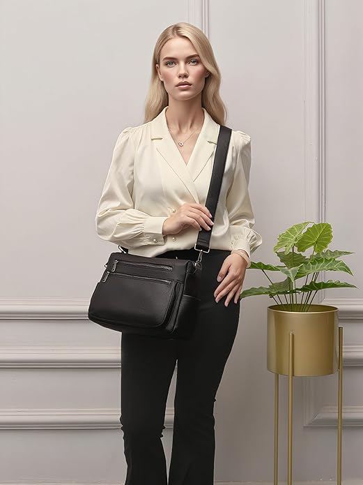 YZAOLL Large Crossbody Shoulder Bag for Women Vegan Leather Tote with Adjustable Wide Strap Work Purse with 10 Pockets