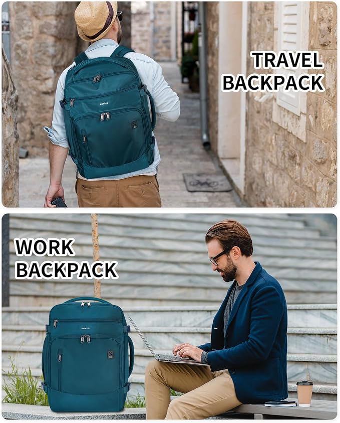 ECOHUB Travel Backpack for Men, 18x14x8 Frontier Airlines Personal Item Bag with Clear Toiletry Bag, Laptop Carry on Backpack with USB Port, Airline Approved Under Seat 14 Pockets, Blue Green - Image 9