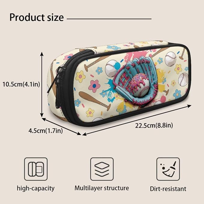 Donut Glove Baseball 4-in-1 Backpack Set with Lunch Box, Pencil Case & Dinosaur Charm for Girls Ages 8-10 3rd 4th Grade Kids Back to School Bag 17 Inch Sports Backpack - Image 7