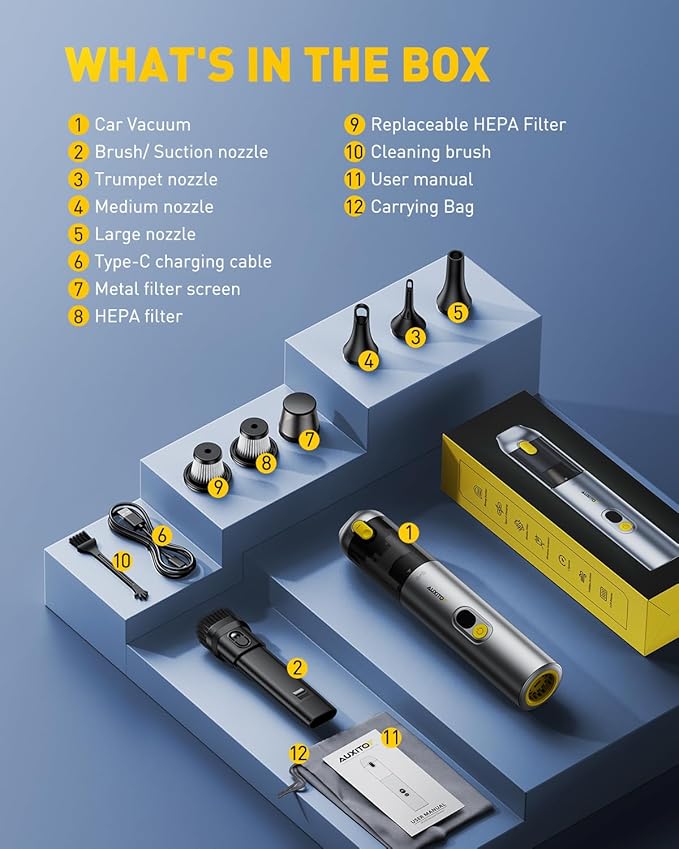 AUXITO Car Vacuum Cleaner - Portable Handheld Vacuum Cleaner 14000Pa Suction Power, Blow & Suction 2 in 1 Mini Vacuum Cleaner Hand Held Vacuum for Car, Home, Pet, Office, Gifts for Men (Silver)