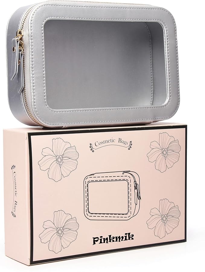 Pinkmik Clear Makeup Bag Transparent Travel Case for Cosmetics and Toiletries Women's Clear Car Bag with Zipper (Gray, Small) - Image 6