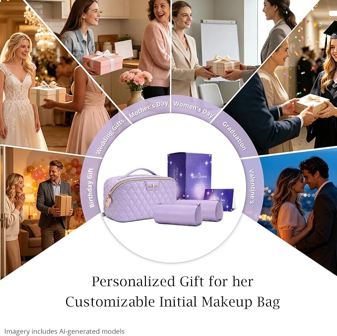 Travel Makeup Bags Cosmetic Organizer: 3Pcs Set Puffy Make up Bag for Women | Purple Premium Quilted ELEGANCE Design | Large Capacity Leather Toiletry Bags | Wide Open Compact Case for Travel Essentials - Image 8