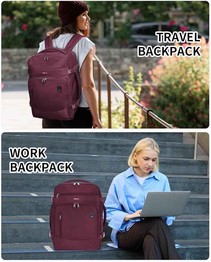 ECOHUB Travel Backpack for Women, 18x14x8 Frontier Airlines Personal Item Bag with Clear Toiletry Bag, Laptop Carry on Backpack with USB Port, Airline Approved Under Seat 14 Pockets 30L, Red - Image 9