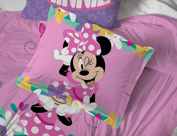 Disney Minnie Mouse Twin Comforter Set 5 Piece Kids Cartoon Bedding, Pink | Bed in a Bag, Comforter Sheets Sham Pillowcase, Official Brand, Soft Microfiber, Machine Washable, Easy Care, Girls Gift - Image 6