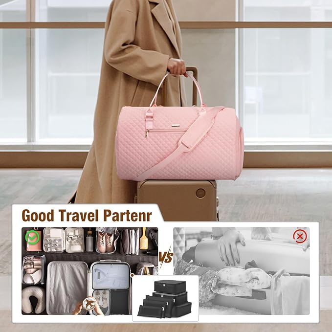 Garment Bags with 6 Set Packing Cubes, Garment Convertible Weekender Bag for Women, Large Carry On Garment Bags for Travel, Duffle Bag Garment Bag Gifts Black Color - Image 8