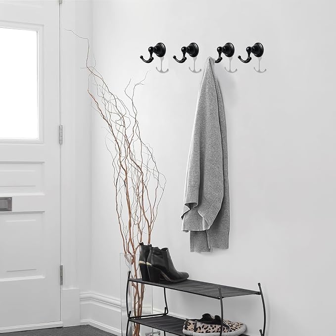 khtumeware 2 Pack Black Robe Hooks Wall-Mounted Heavy-Duty Towel Hooks, Zinc Alloy Bathroom Coat Hooks and Suitable for Hanging Towels, Bathrobes, Clothes, Hats and Bags. - Image 5